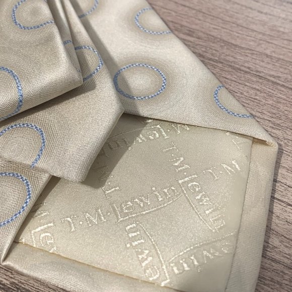 TM LEWIN Ivory Blue Circle Geometric Silk Neck Tie - Picture 5 of 7